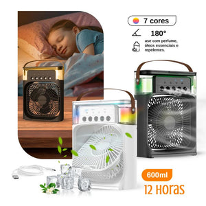 Mini Ventilador, climatizador e umidificador de ar com 5 sprays