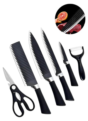 Kit c/ 6 Facas Revestimento Marmorizado Aço Carbono Descascador Tesoura Profissional